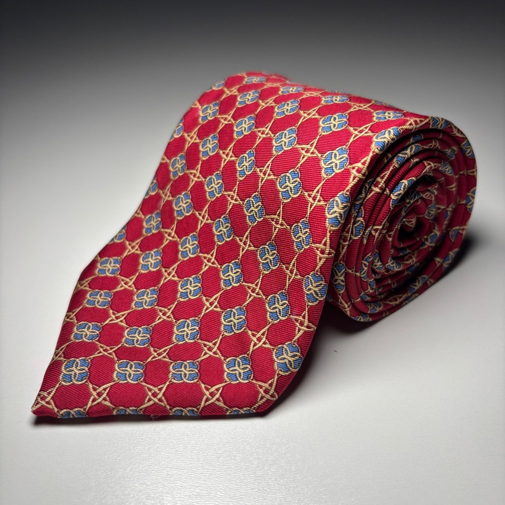 Brooks Brothers Vintage Silk Red Geometric Lattice NeckTie Makers USA Made Tie - Picture 1 of 6